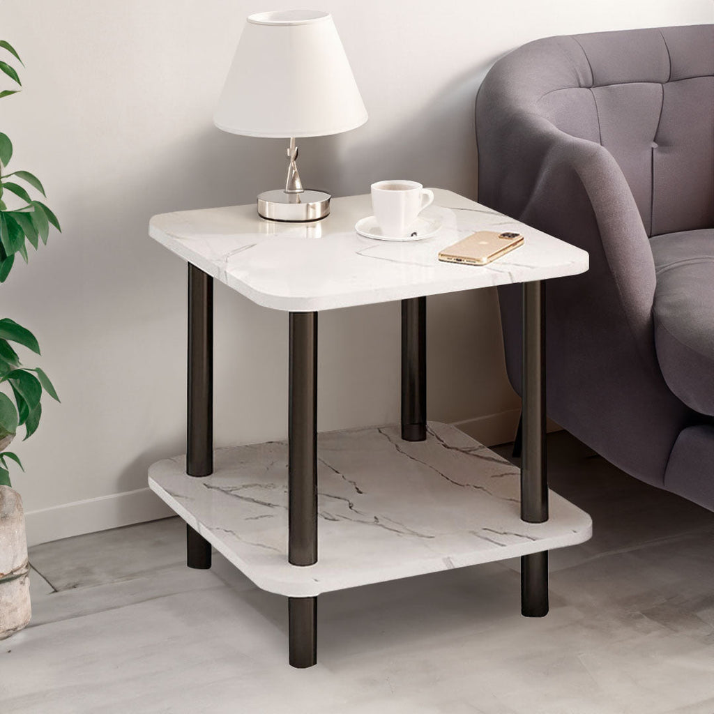 SOGA 2X 70cm White Ceramic Table Stone Pattern Modern Design with Black Legs