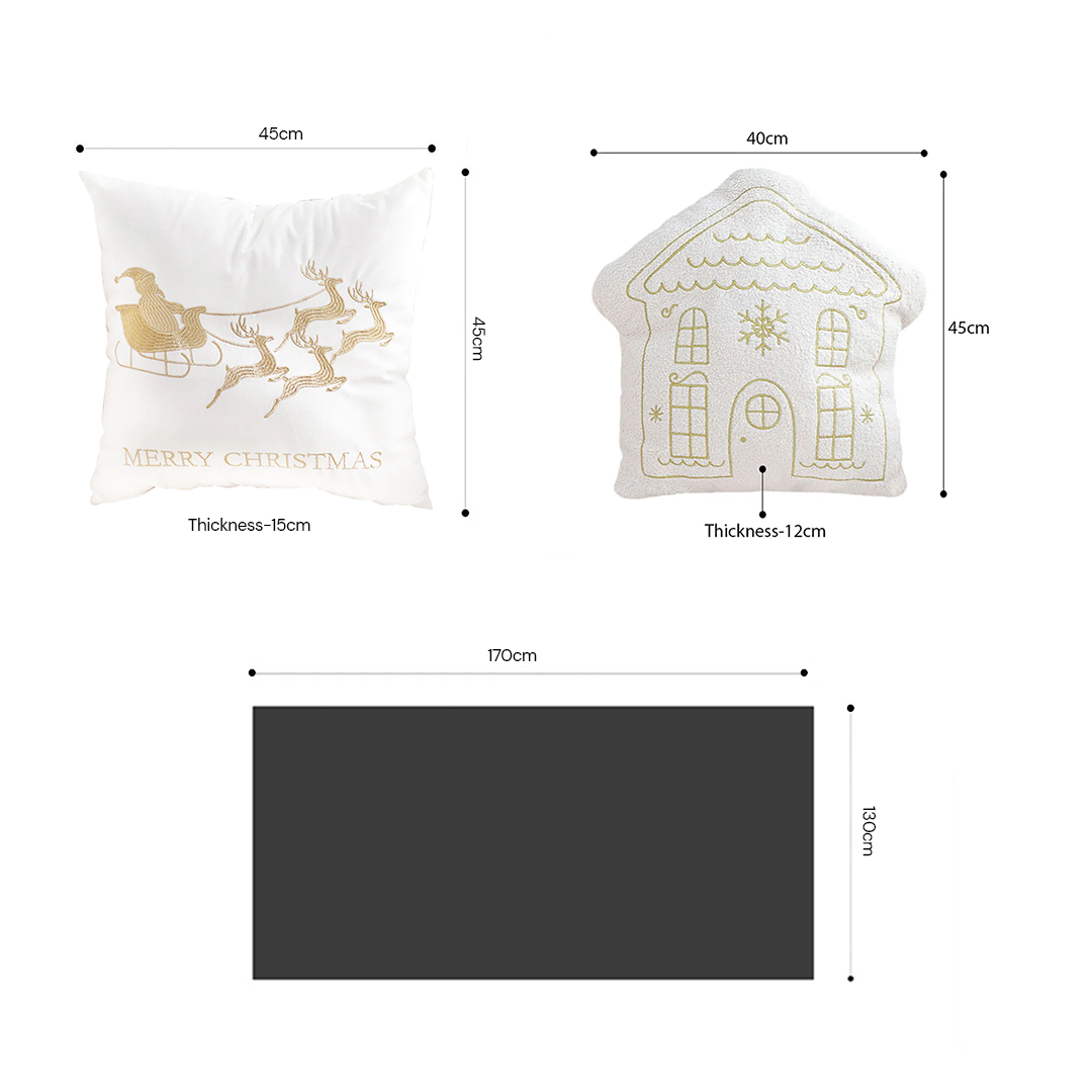 SOGA Christmas Bundle – Red Christmas Tree Fleece Throw & White Festive Holiday Pillows $ 215