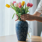 SOGA 30x19cm Blue with White Mini Floral Medium Ceramic Flower Vase Elegant Living Room Home Decor