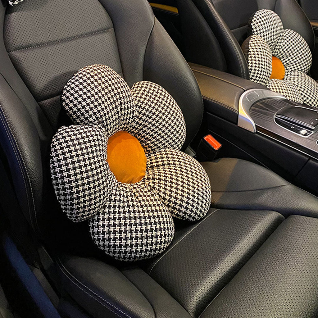 SOGA 2X Black w/ Orange Flower Cushion Shaped for Floor and Sitting Throw Pillow