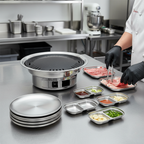 SOGA Kitchenware Bundle – Silver Grilling Plate, Divided Sauce Pan & Portable Charcoal BBQ Grill $ 142