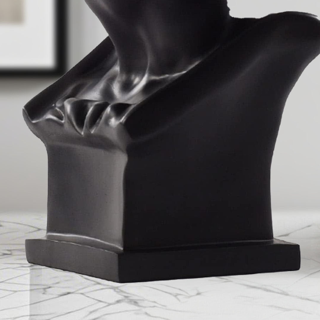 SOGA 56cm Black Resin Bust – Gold Masked Sculpture for Modern Decor