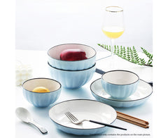 SOGA Blue Japanese Style Ceramic Dinnerware Crockery Soup Bowl Plate Server Kitchen Home Decor Set of 9