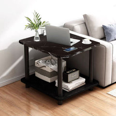 SOGA 70cm Black Ceramic Side Table Stone Pattern Modern Design with Black Metal Legs