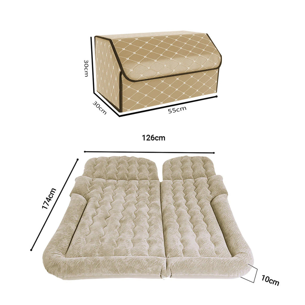 SOGA Car Bundle A – Beige Leather Collapsible Trunk Organizer & Inflatable Boot Mattress