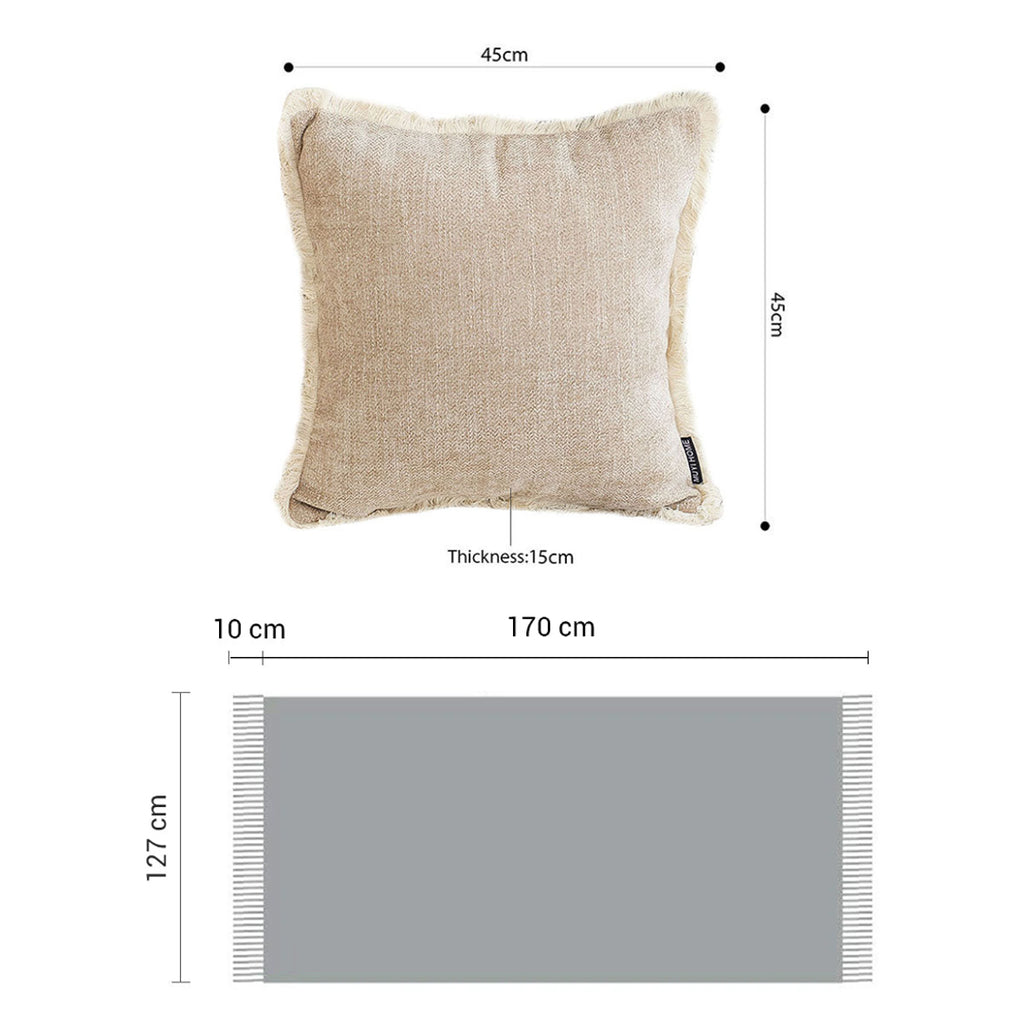 SOGA Home & Living Bundle – Chenille Tassel Pillow, Moon Cotton Pillow & Knitted Blanket