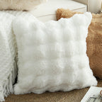 SOGA 2X 50cm Throw Pillow White Rabbit Fur Cushion Luxurious Soft Decorative Square Pillow for Living Room