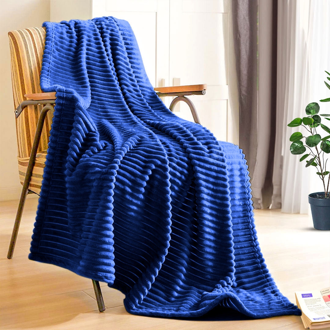 SOGA 2X Blue Throw Blanket Warm Cozy Striped Pattern Thin Flannel Coverlet Fleece Bed Sofa Comforter