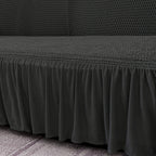 SOGA 4-Seater Dark Grey Sofa Cover with Ruffled Skirt Couch Protector High Stretch Lounge Slipcover Home Decor