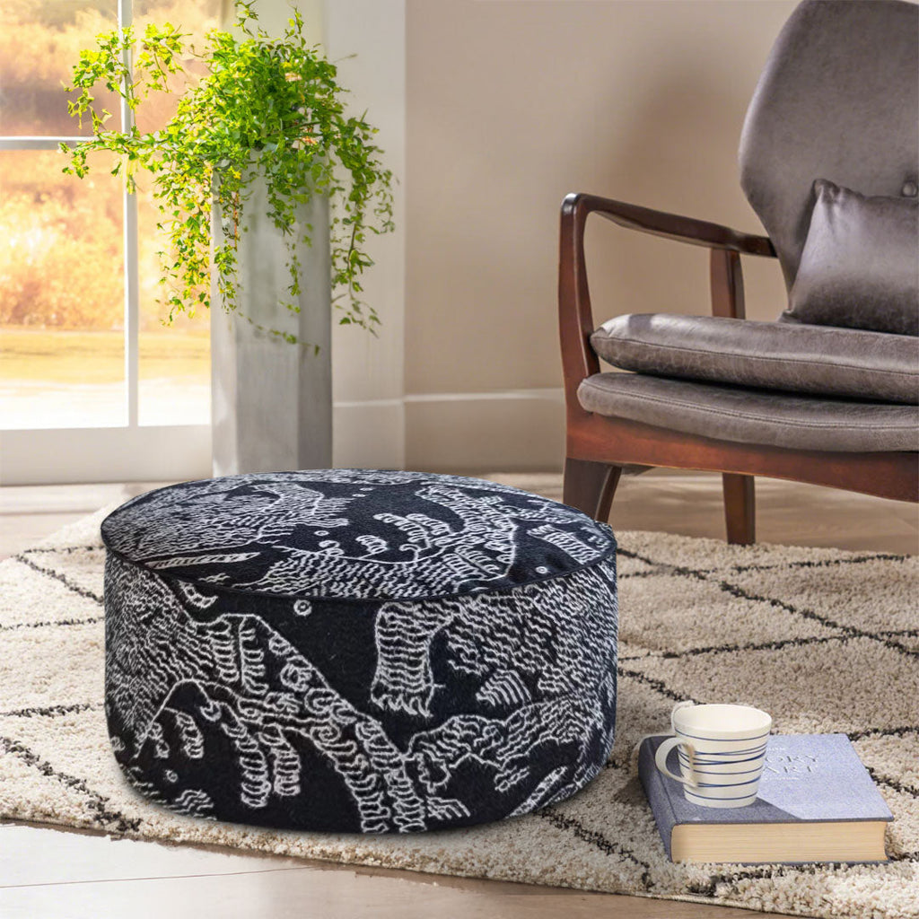 SOGA 2X 50x30cm Black Round Soft Pouffe Seat Cushion Elegant Home Accent Décor Stylish Footstool
