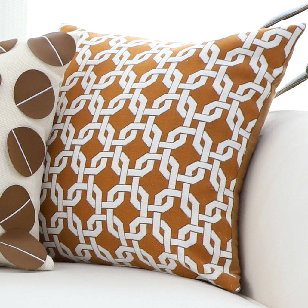 SOGA 50cm Brown Checkered Chain Jacquard Square Pillow Decorative Cushion for Home Decor