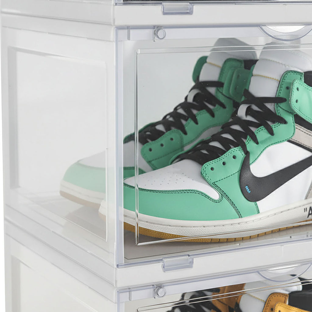 SOGA 6 Tier Transparent Portable Shoe Organiser Sneaker Footwear Folding Plastic Bin Stackable Storage Box with Magnetic Door