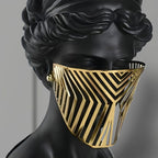 SOGA 40cm Black Resin Bust – Gold Striped Mask Home Sculpture
