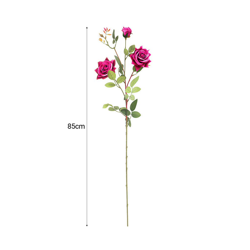SOGA 85cm Blue Glass Tall Floor Vase and 12pcs Dark Pink Artificial Fake Flower Set
