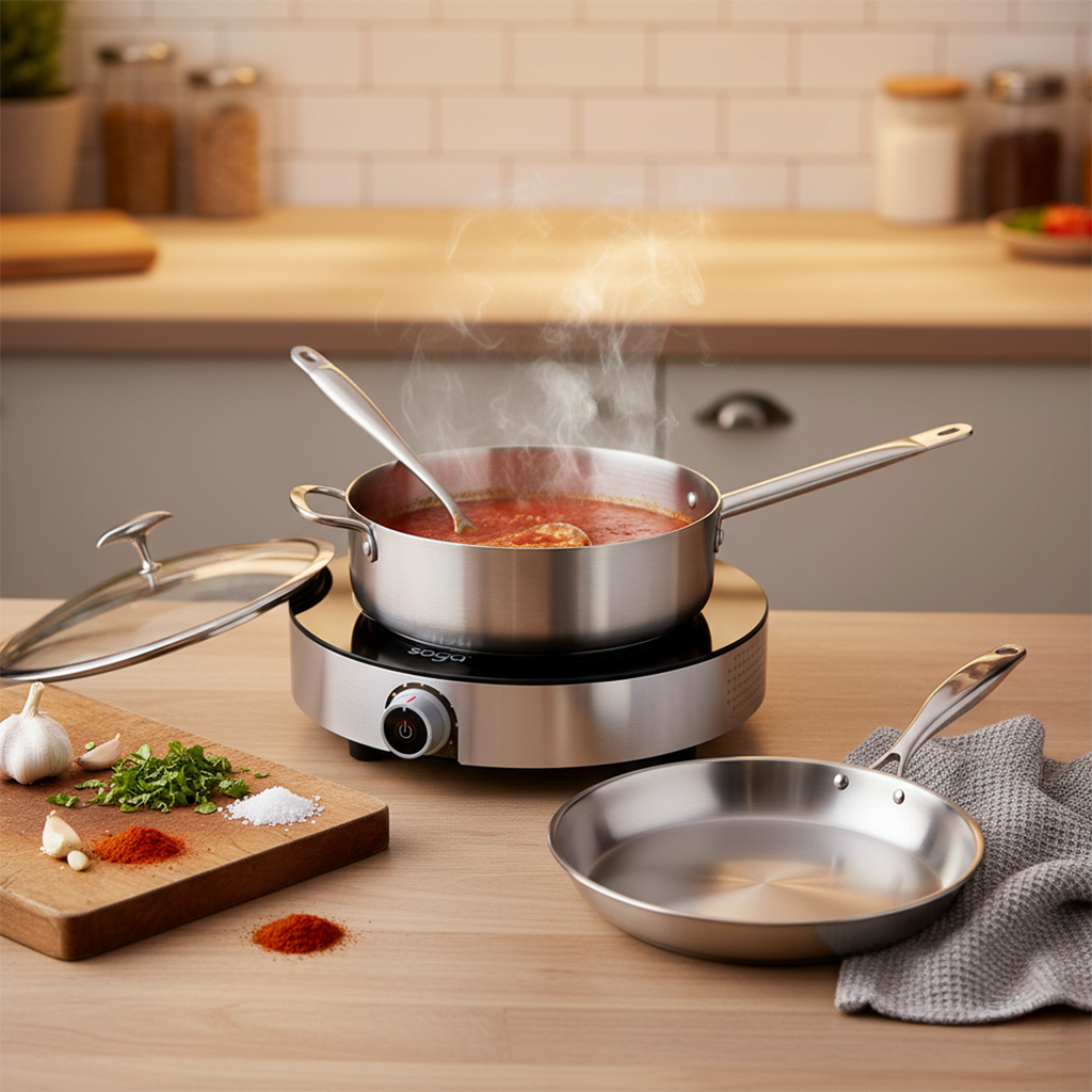 SOGA Kitchenware Bundle – 26cm Smart Induction Cooktop, 30cm Saucepan & 28cm Fry Pan