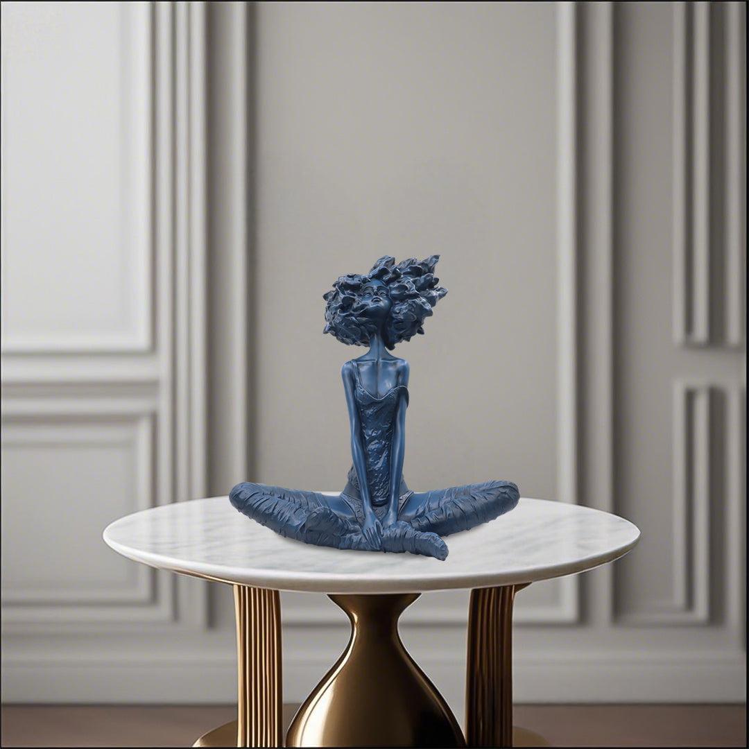 SOGA 59cm Blue Resin Sculpture – Abstract Yoga Girl Home Décor