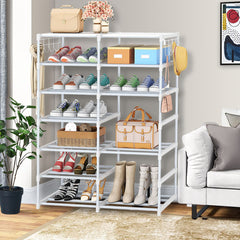 SOGA 2X 12-Shelf Tier Shoe Storage Shelf Space-Saving Caddy Rack Organiser with Side Hooks White