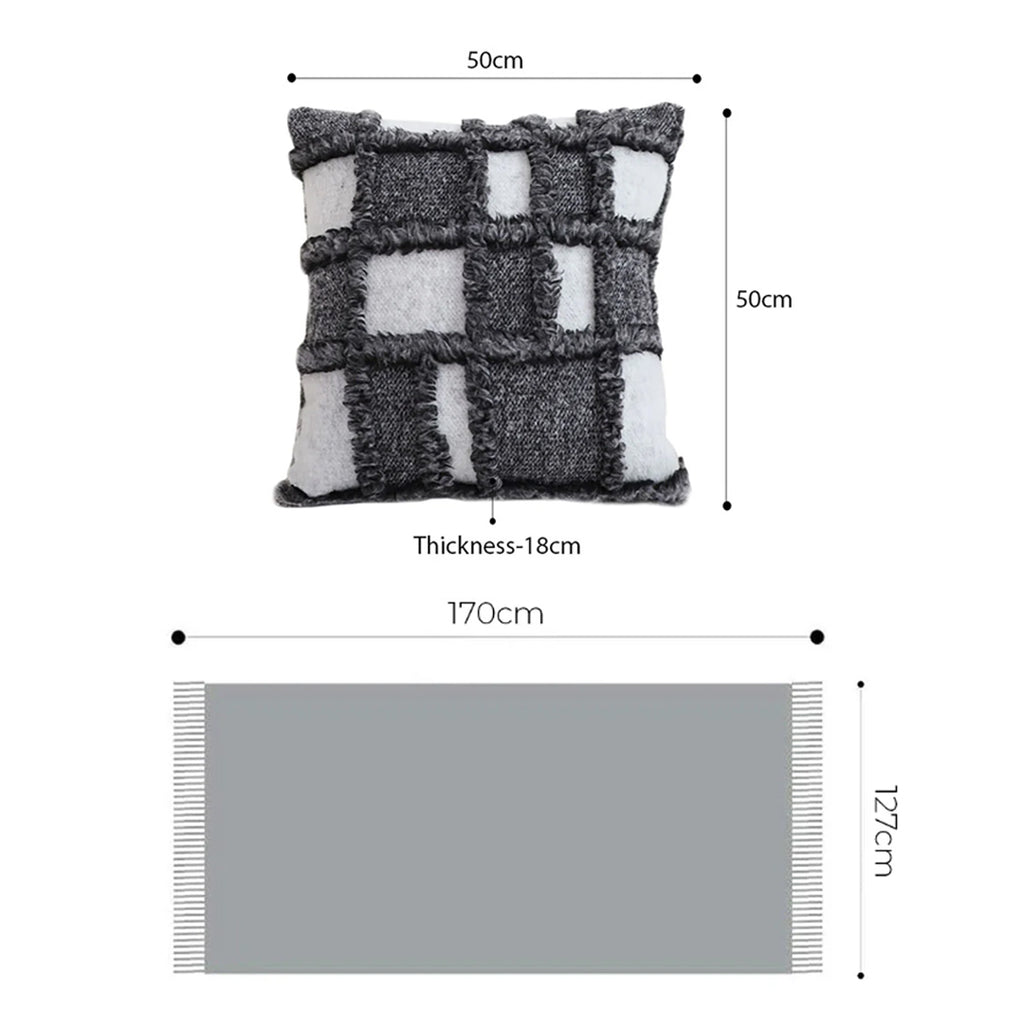 SOGA Home & Living Bundle – 2 Gray Bohemian Fringe Pillow & Star Grey Tassel Blanket