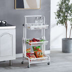 SOGA 2X 3 Tier Steel White Adjustable Kitchen Cart Multi-Functional Shelves Storage Organizer with Wheels