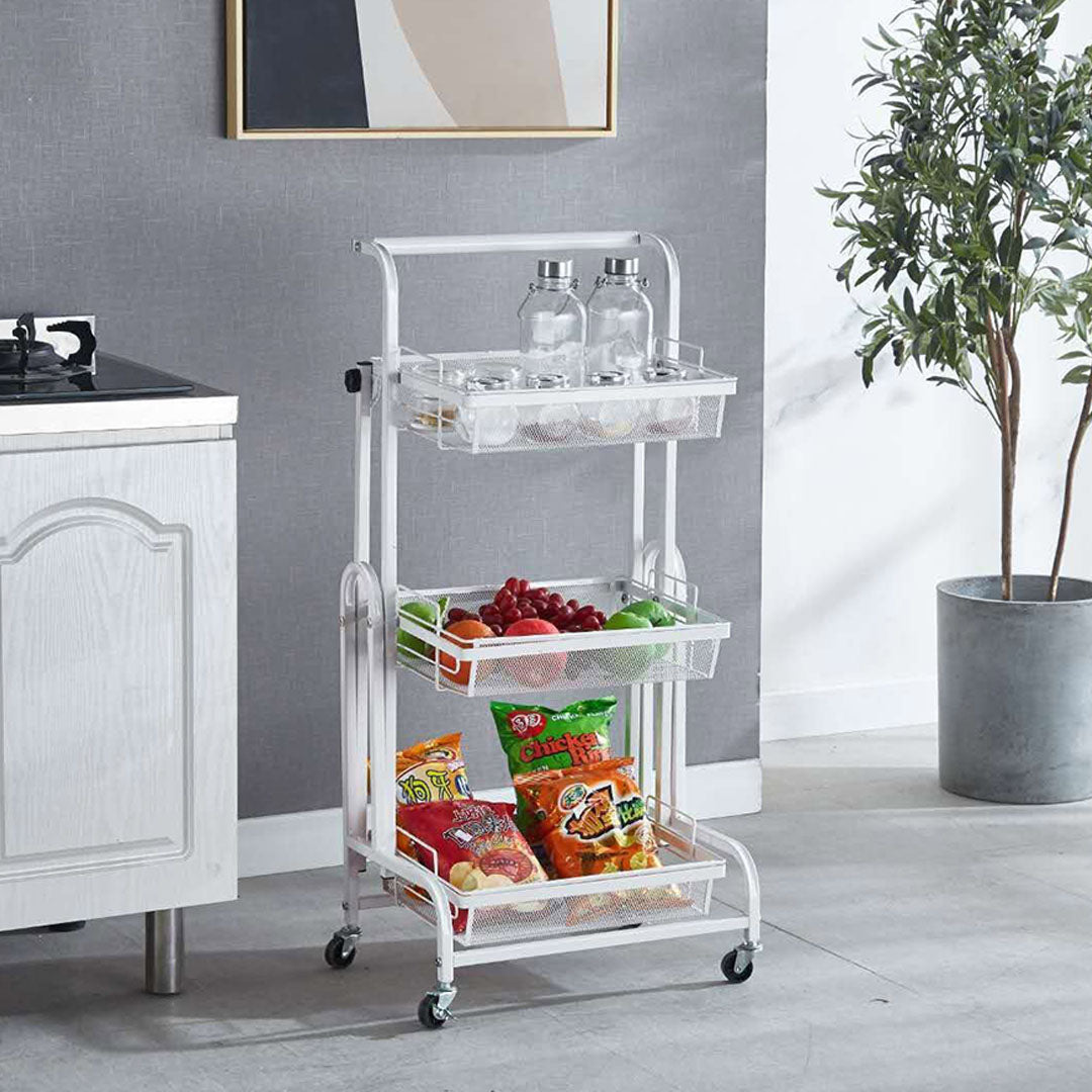 SOGA 2X 3 Tier Steel White Adjustable Kitchen Cart Multi-Functional Shelves Storage Organizer with Wheels