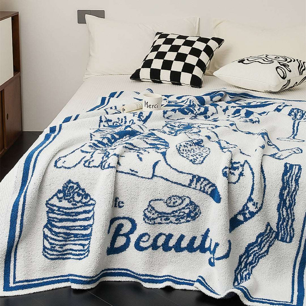 SOGA 2X Off-White Cat Print Throw Blanket 130x160cm Polyester $ 280