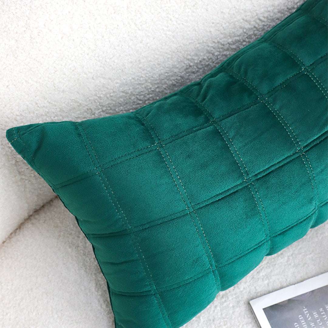 SOGA 30cm Green Velvet Quilted Grid Pattern Decorative Throw Pillow $ 61
