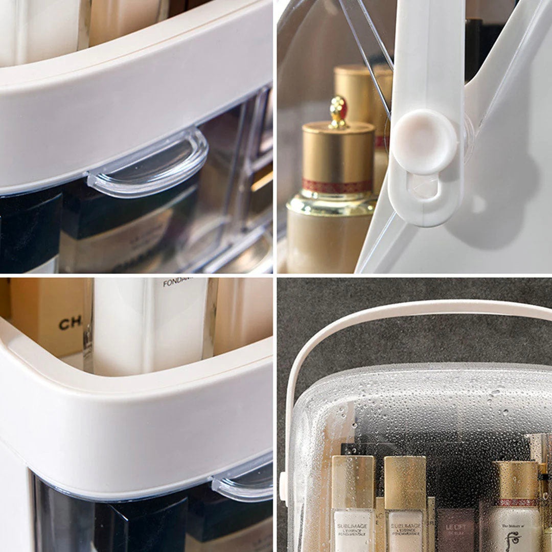 SOGA 2X 3 Tier White Countertop Makeup Cosmetic Storage Organiser Skincare Holder Jewelry Storage Box with Handle