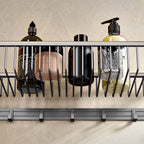 SOGA 50cm Wall-Mounted Double Pole Towel Holder Bathroom Organiser Rail Hanger with Hooks