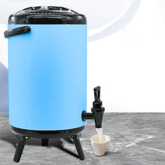 SOGA 4X 12L Stainless Steel Insulated Milk Tea Barrel Hot and Cold Beverage Dispenser Container with Faucet Blue
