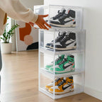 SOGA 2X 4 Tier Transparent Portable Shoe Organiser Sneaker Footwear Folding Plastic Bin Stackable Storage Box with Magnetic Door