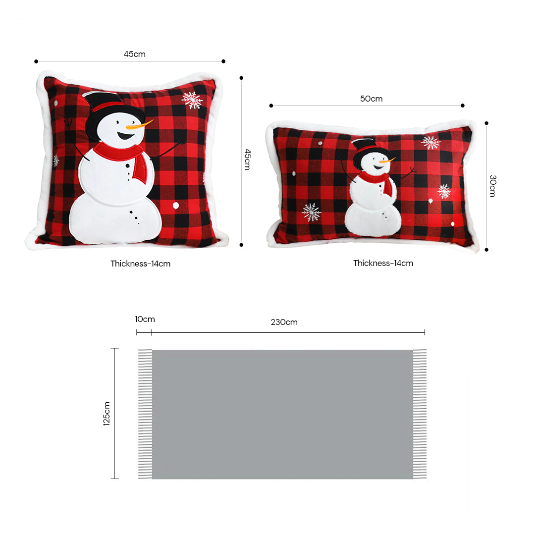 SOGA Christmas Bundle – Red Snowman Pillows & Green Diamond Knitted Throw Blanket $ 218