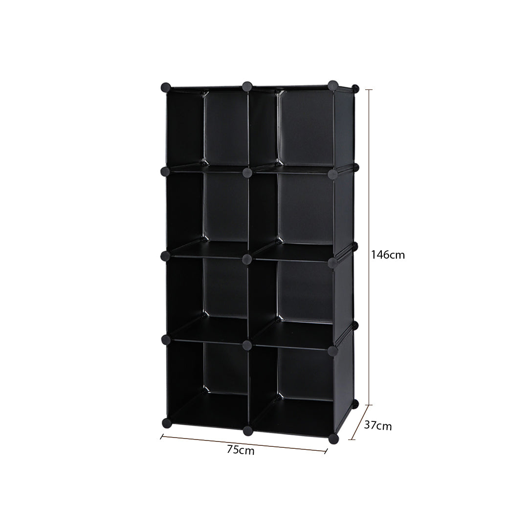SOGA 4 Tier 8-Cube Black Portable Wardrobe Divide-Grid Modular Storage Organiser Foldable Closet