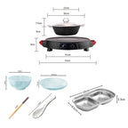 SOGA Kitchenware Bundle – 2-in-1 Electric Teppanyaki Grill, Light Blue Ceramic Dinnerware & Silver Sauce Pan