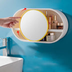 SOGA 2X 39cm Oval Wall-Mounted Mirror Storage Box Vanity Mirror Rack Bathroom Adhesive Shelf Home Organiser Deco