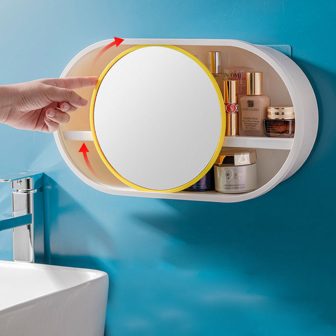 SOGA 2X 39cm Oval Wall-Mounted Mirror Storage Box Vanity Mirror Rack Bathroom Adhesive Shelf Home Organiser Deco
