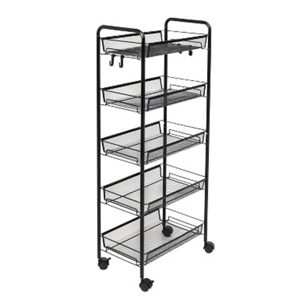 SOGA 2X 5 Tier Steel Black Bee Mesh Kitchen Cart Multi-Functional Shelves Storage Organizer with Wheels