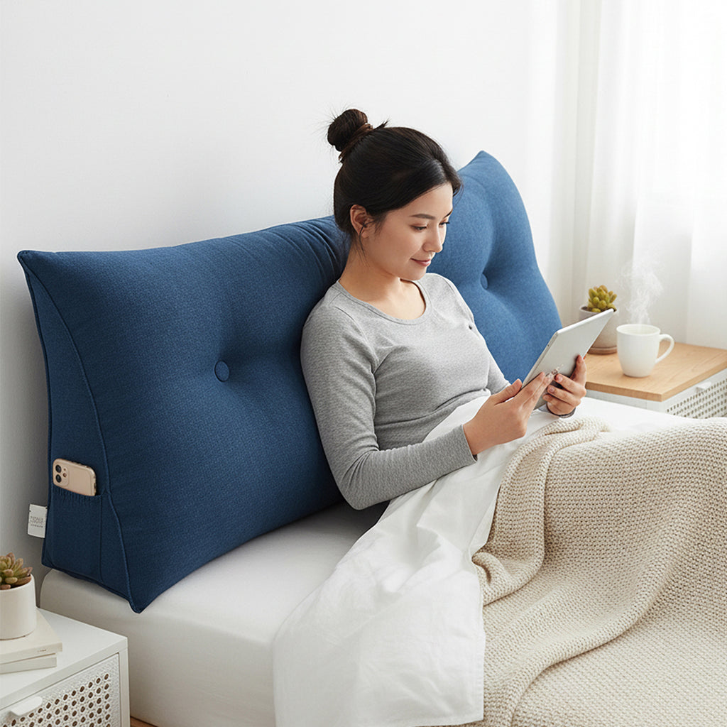 SOGA 120cm Blue Triangular Wedge Bed Pillow Headboard Backrest Bedside Tatami Cushion Home Decor