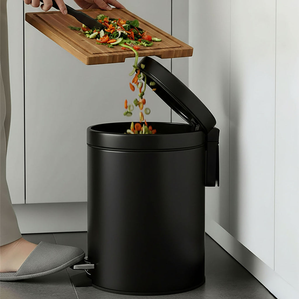 SOGA Foot Pedal Stainless Steel Rubbish Recycling Garbage Waste Trash Bin Round 12L Black