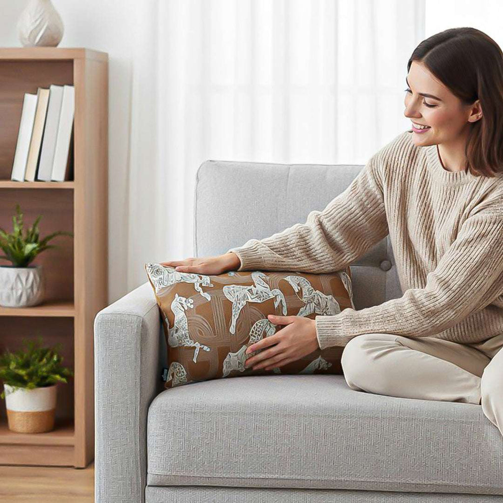 SOGA 2X 35cm Bohemian Camel Brown White Horse Pattern Throw Pillow $ 142