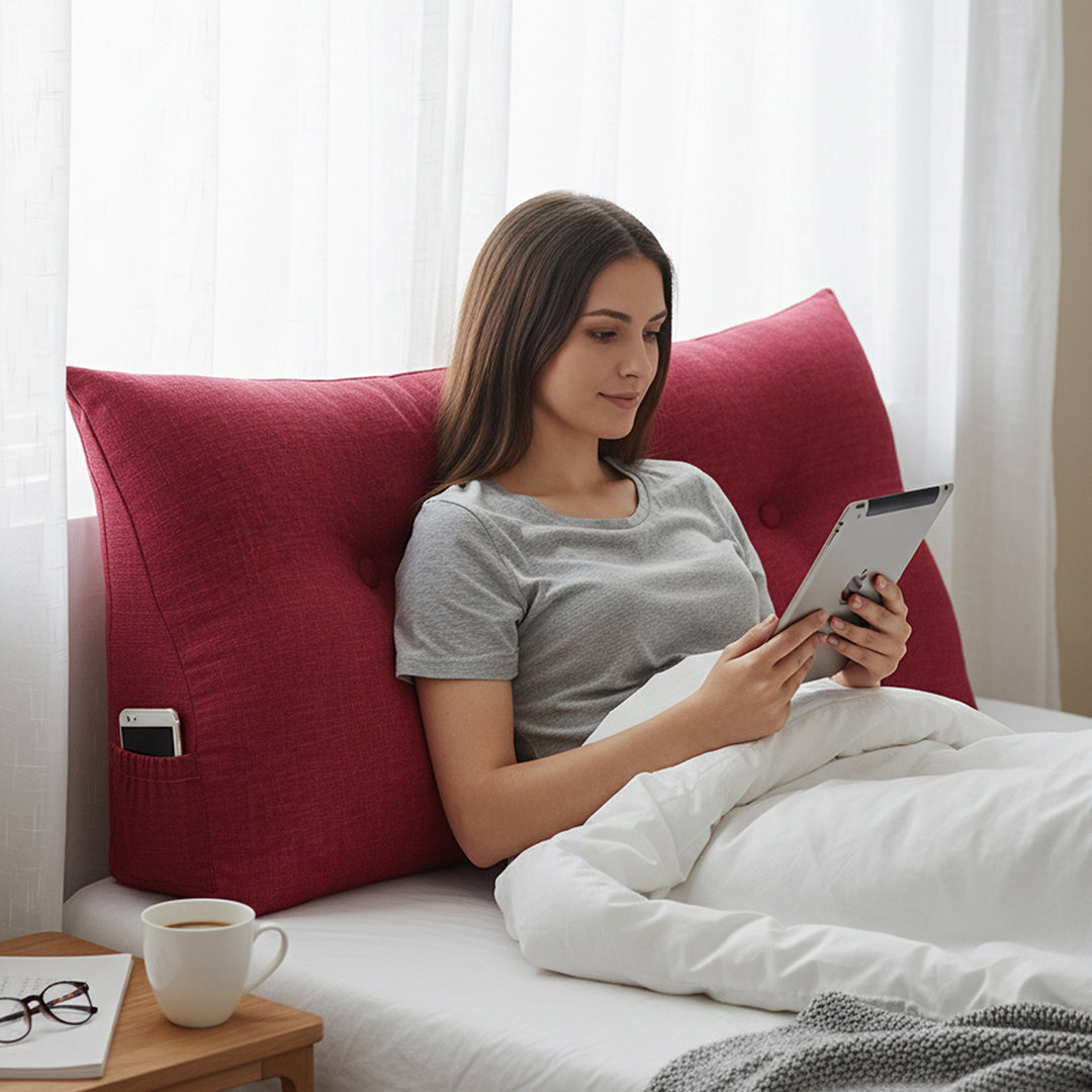 SOGA 100cm Rose Red Triangular Wedge Bed Pillow Headboard Backrest Bedside Tatami Cushion Home Decor