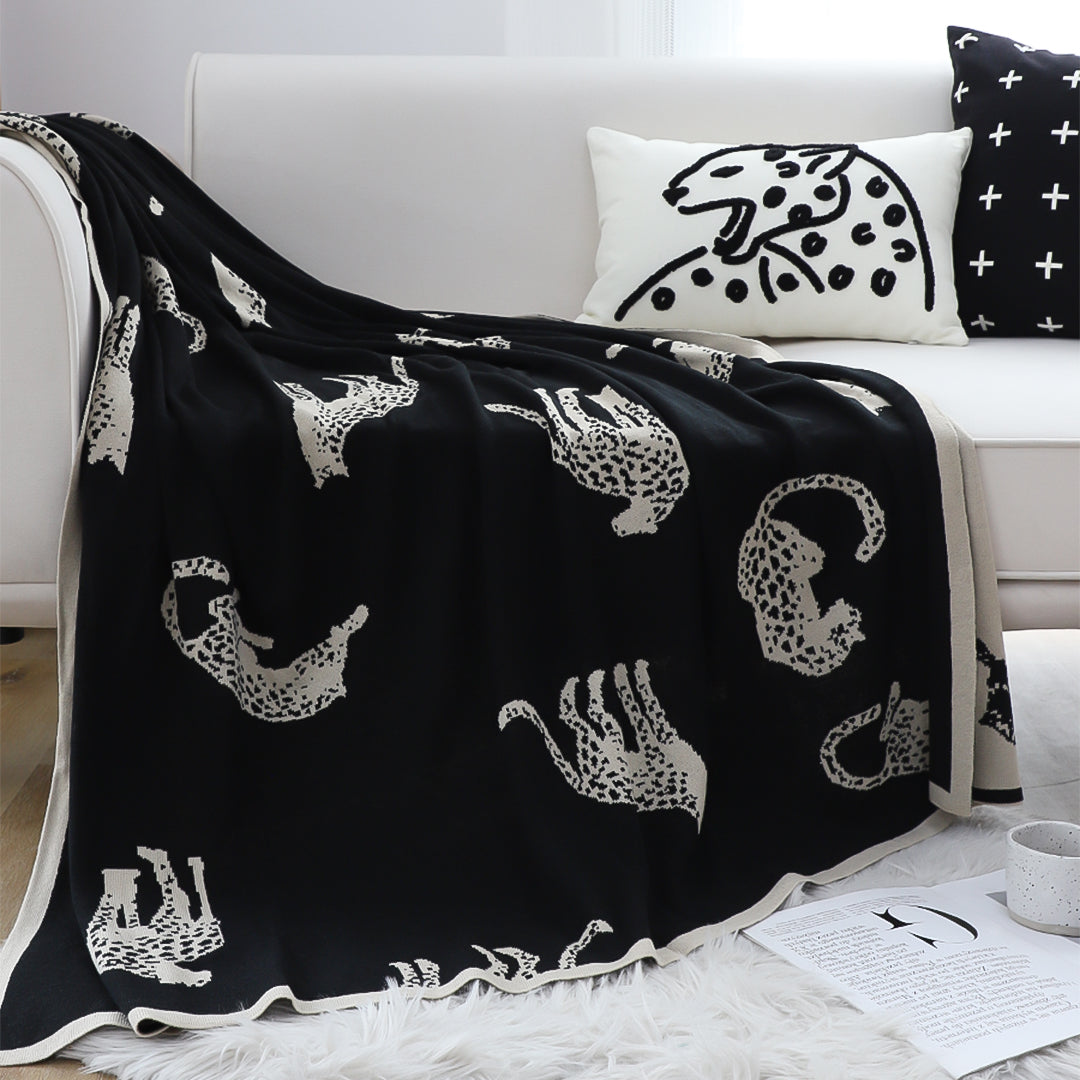 SOGA Black Cream Animal Print Throw Blanket 130x180cm Acrylic
