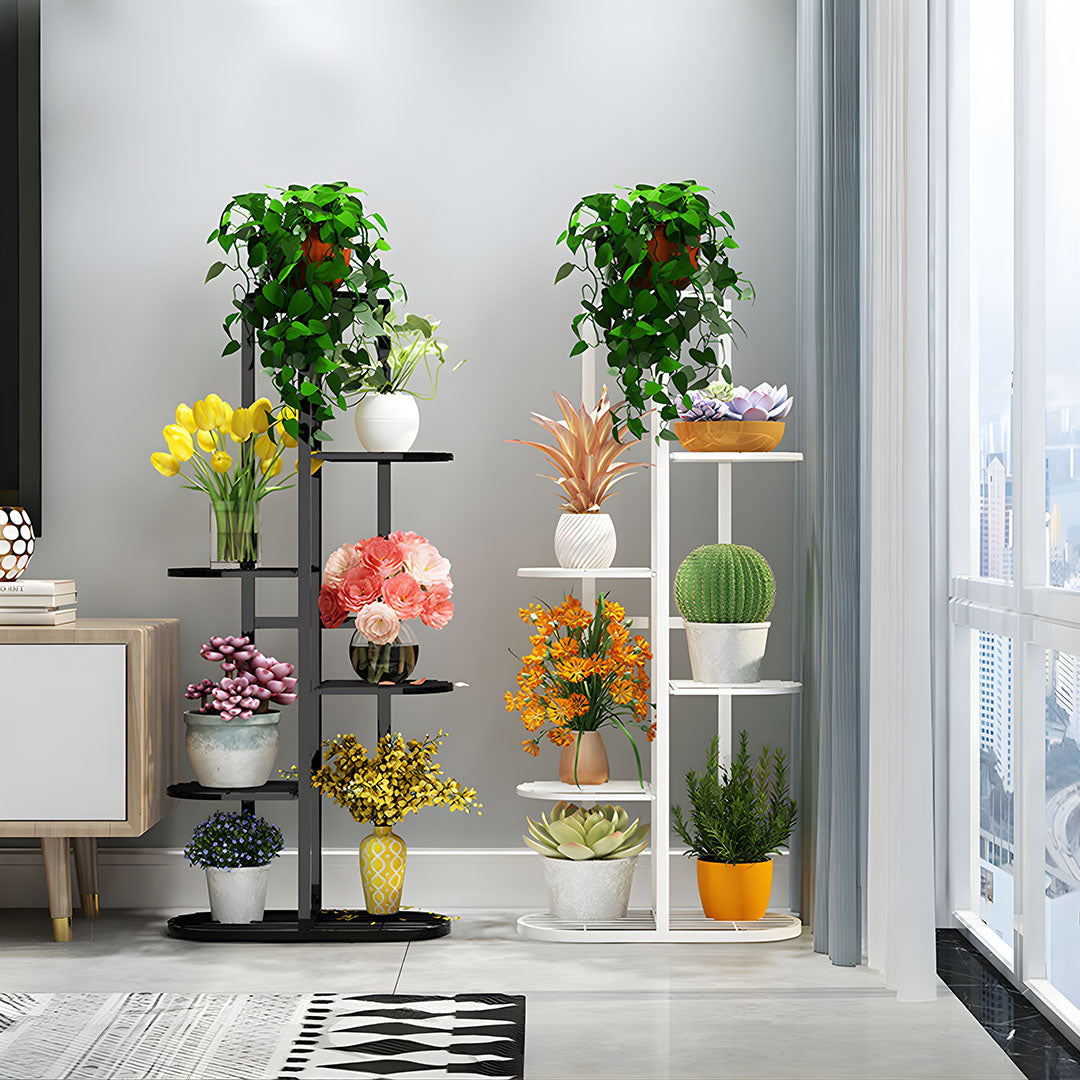 SOGA 8 Tier 9 Pots White Metal Plant Rack Flowerpot Storage Display Stand Holder Home Garden Decor