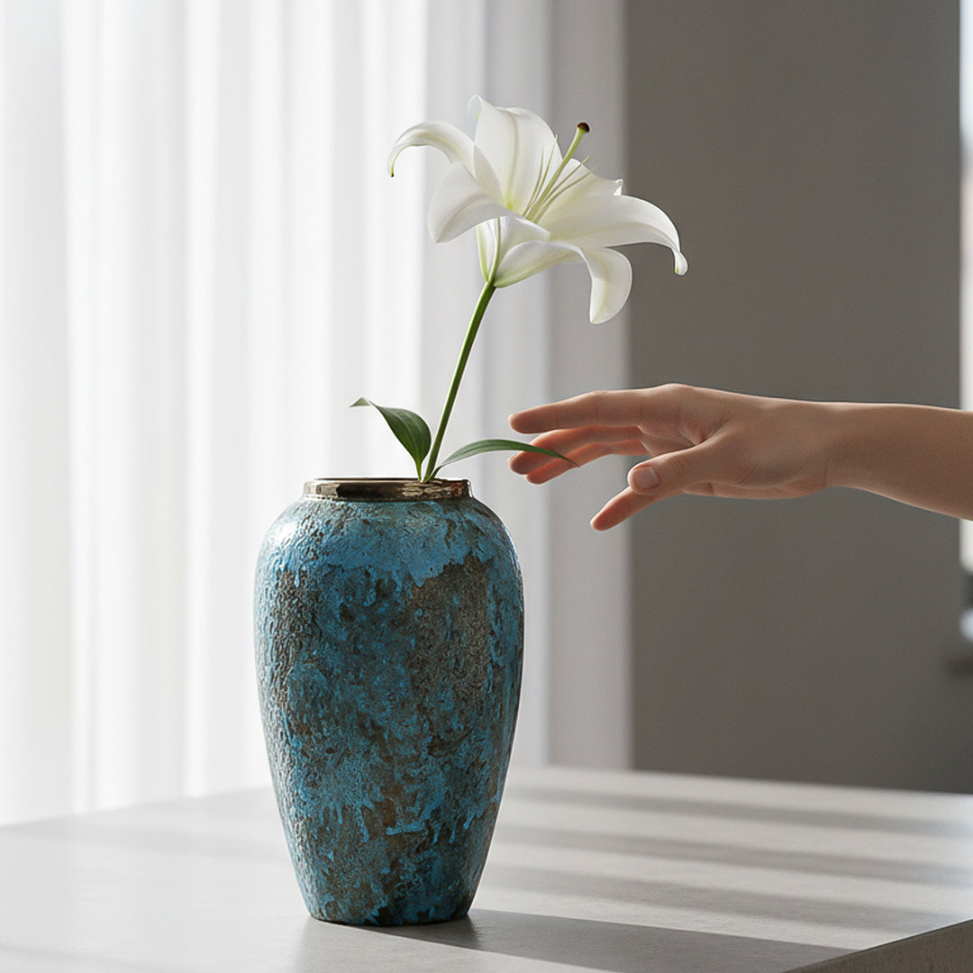 SOGA 30x19cm Light Blue Medium Ceramic Flower Vase Elegant Living Room Home Decor