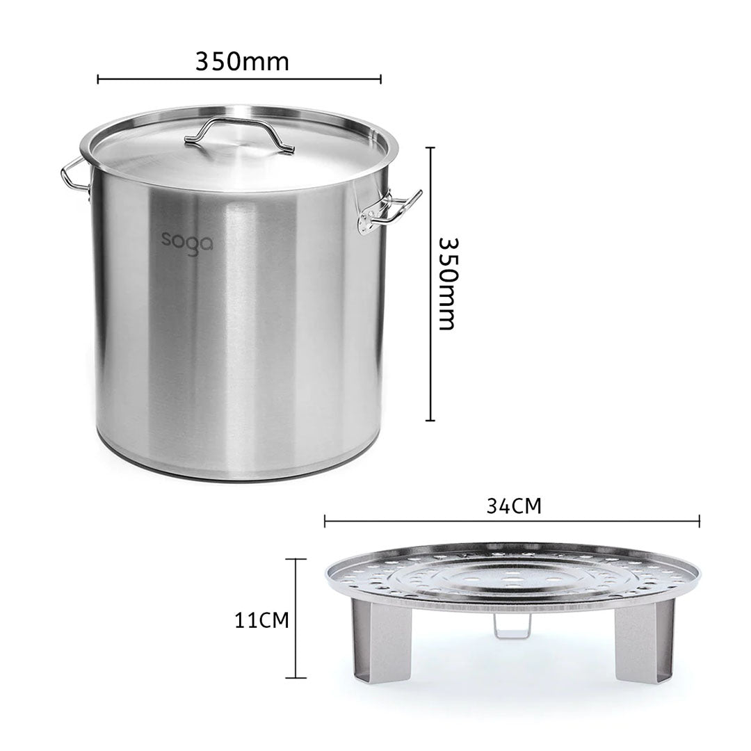 SOGA 33L Stainless Steel Stock Pot with One Steamer Rack Insert Stockpot Tray