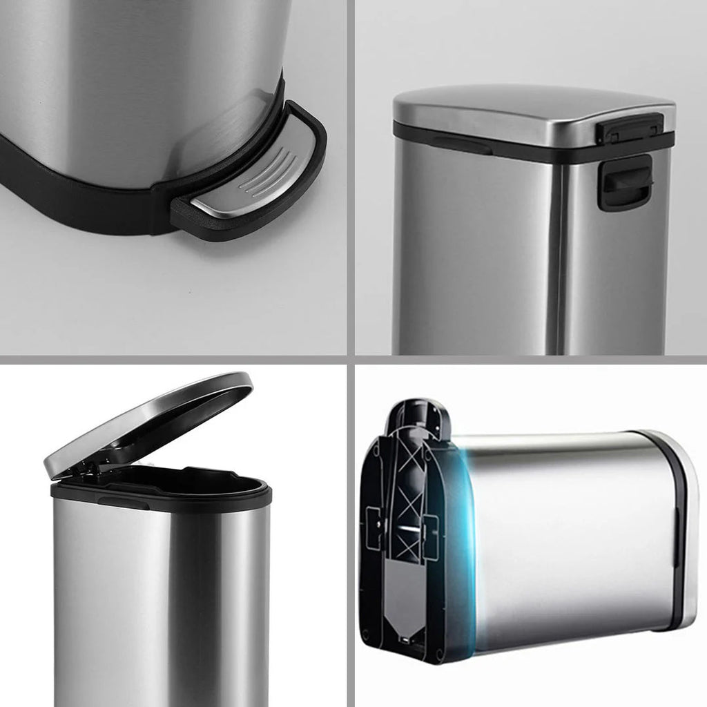 SOGA 4X Foot Pedal Stainless Steel Rubbish Recycling Garbage Waste Trash Bin 10L U