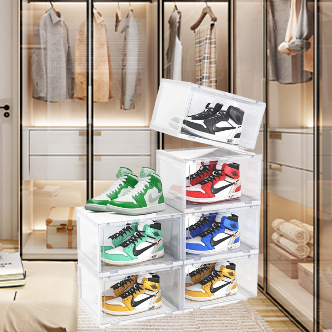 SOGA 2X 2 Tier Transparent Portable Shoe Organiser Sneaker Footwear Folding Plastic Bin Stackable Storage Box with Magnetic Door