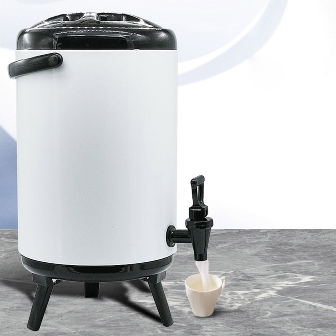 SOGA 8X 10L Stainless Steel Insulated Milk Tea Barrel Hot and Cold Beverage Dispenser Container with Faucet White