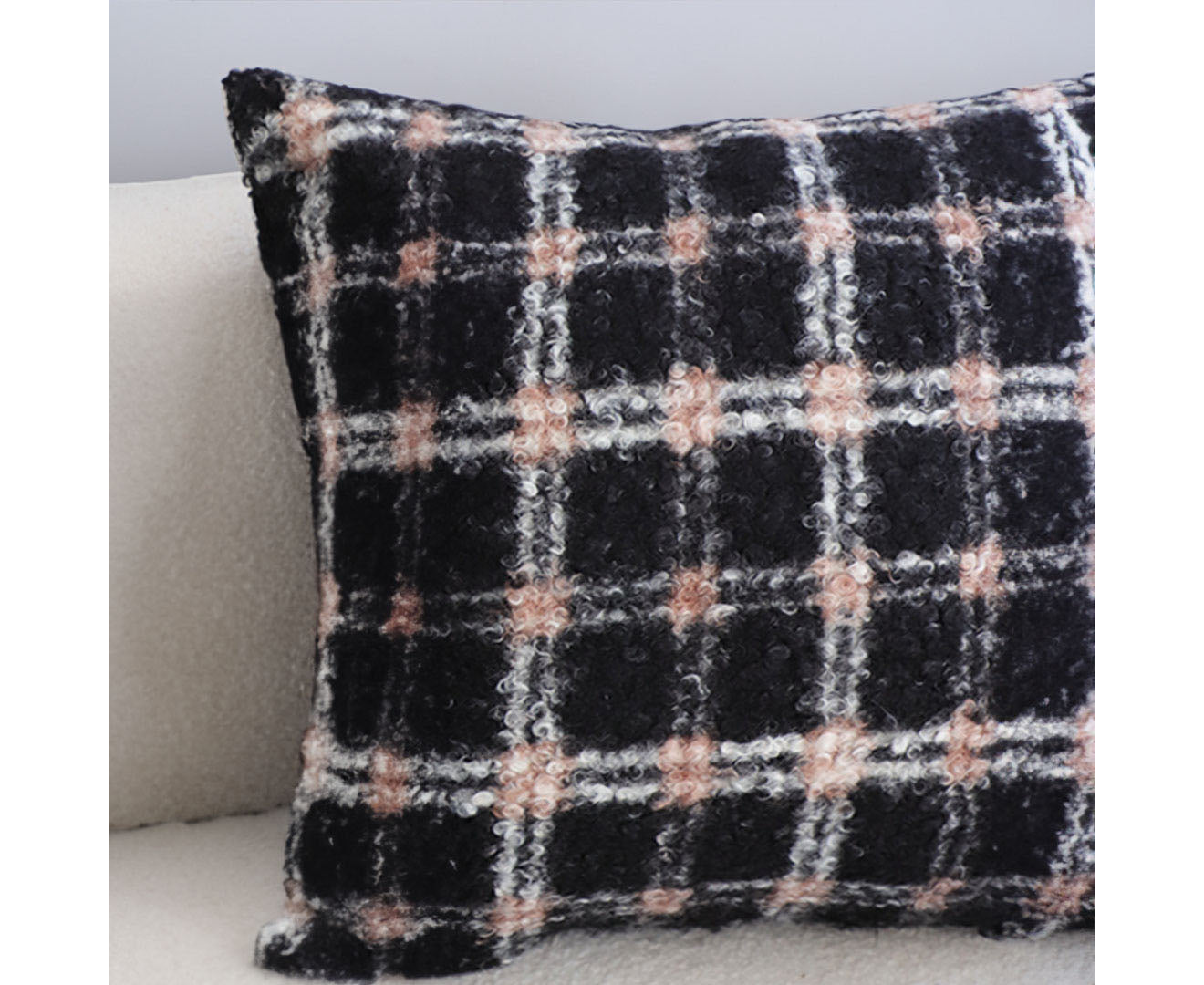 SOGA 50cm Modern Plaid Pattern Blush Pink Gray Decorative Throw Pillow