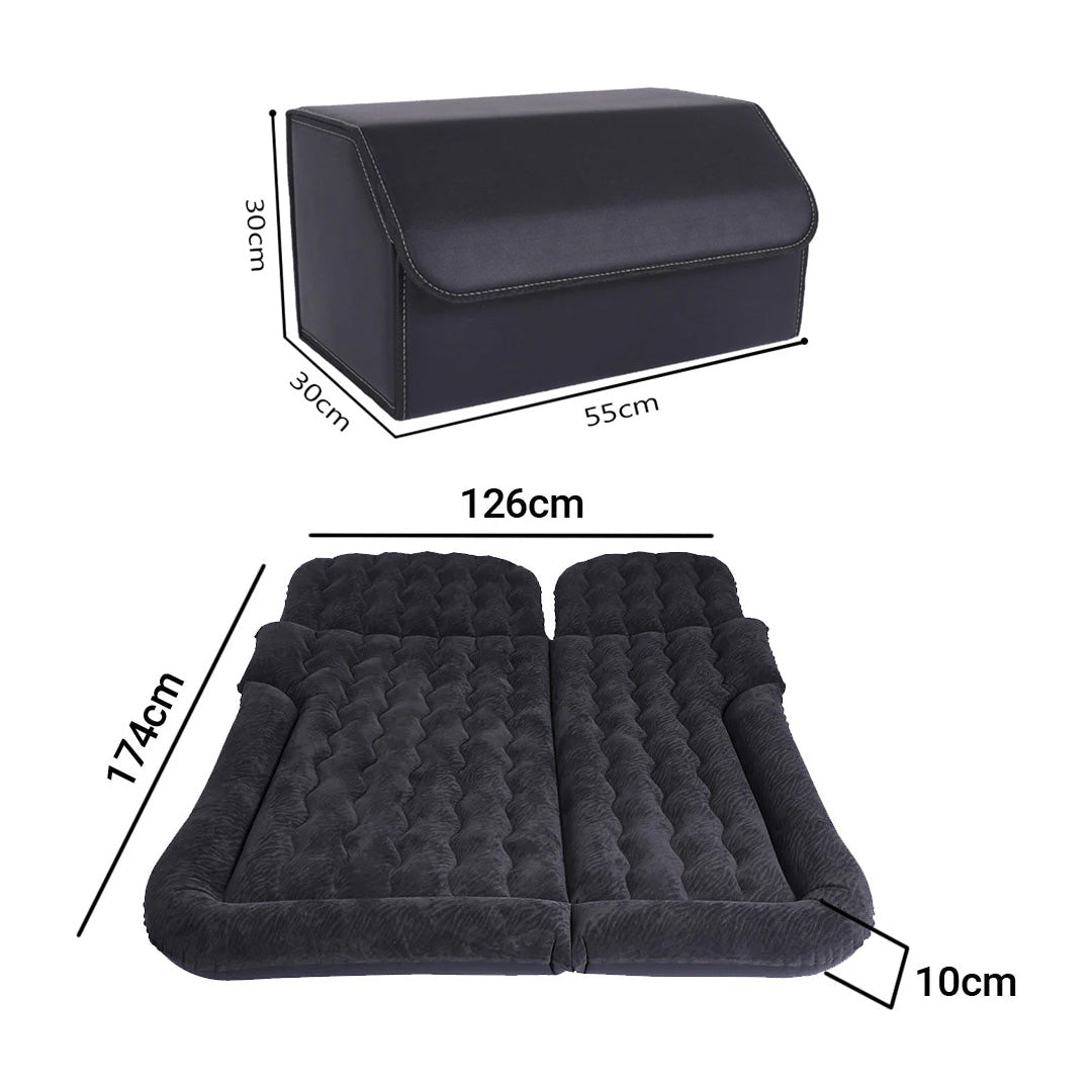 SOGA Car Bundle – Black Leather Trunk Cargo Organizer & Inflatable Boot Mattress