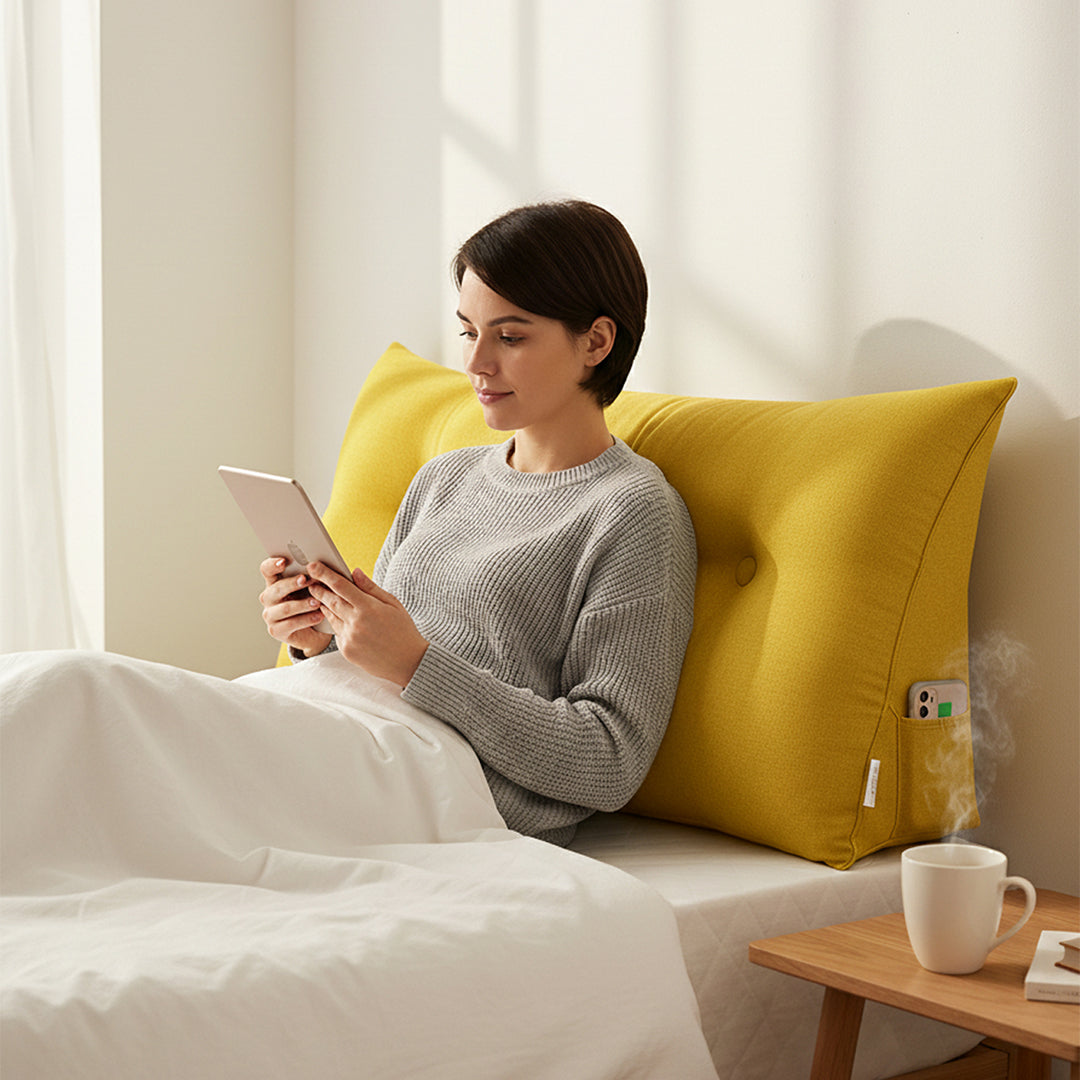 SOGA 2X 100cm Yellow Triangular Wedge Bed Pillow Headboard Backrest Bedside Tatami Cushion Home Decor